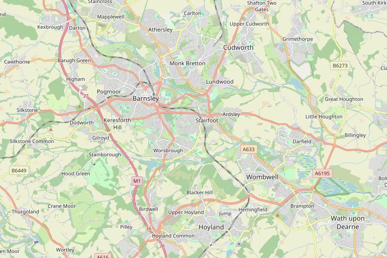 Map of Barnsley and the surrounding area