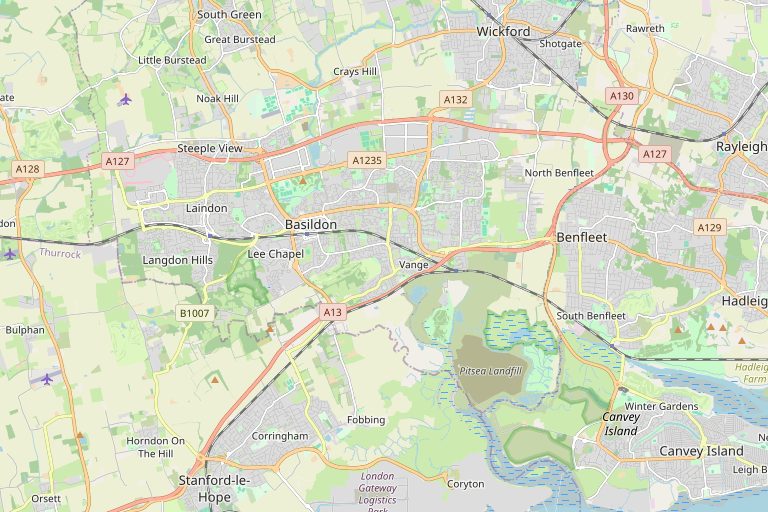 Map of Basildon and the surrounding area