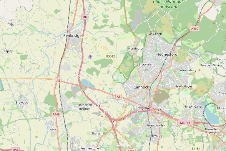 Map of Cannock and the surrounding area