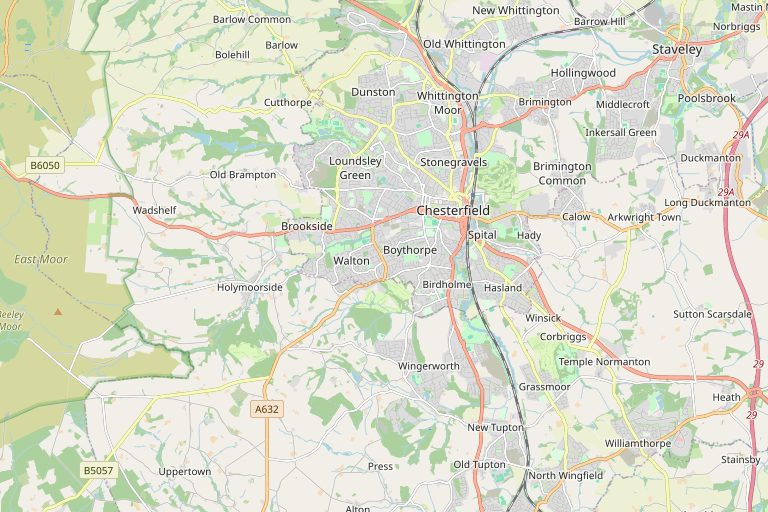 Map of Chesterfield and the surrounding area