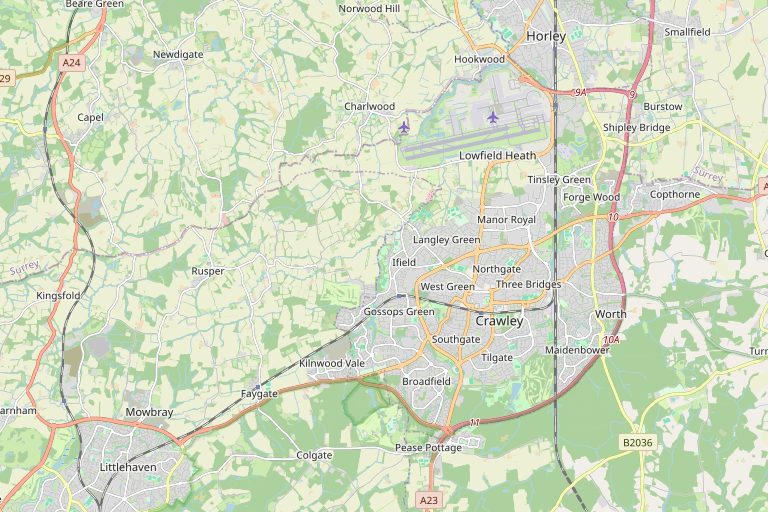 Map of Crawley and the surrounding area