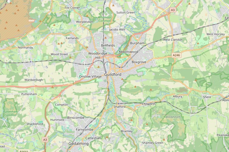 Map of Guildford and the surrounding area