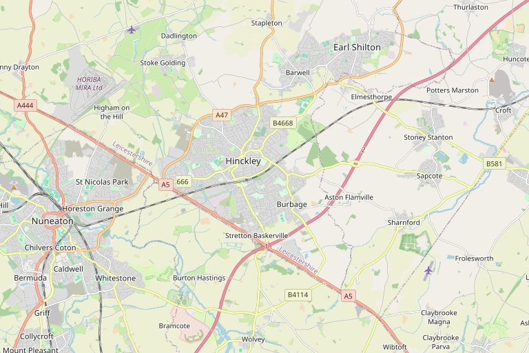Map of Hinckley and the surrounding area