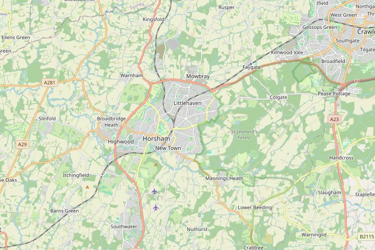 Map of Horsham and the surrounding area