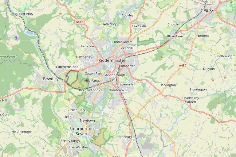 Map of Kidderminster and the surrounding area
