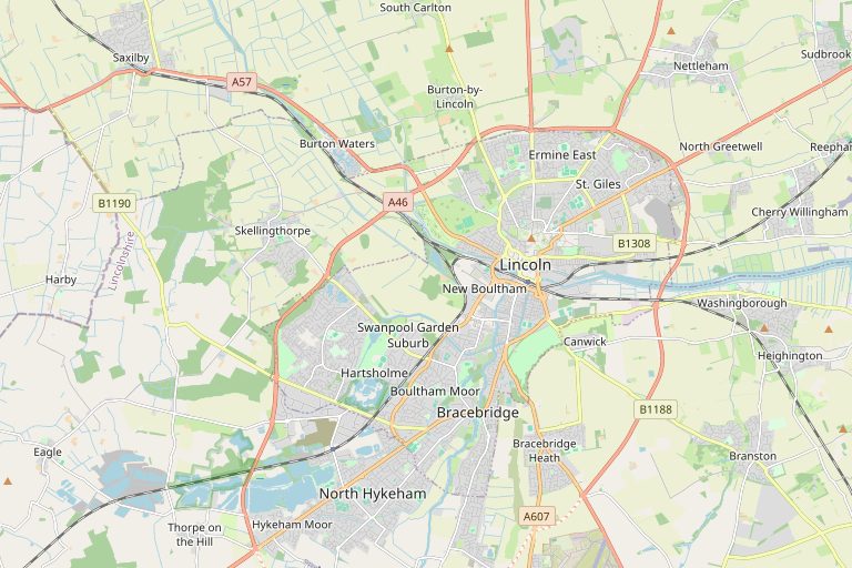 Map of Lincoln and the surrounding area