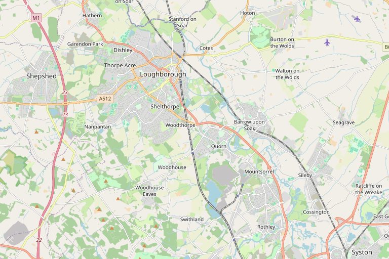 Map of Loughborough and the surrounding area