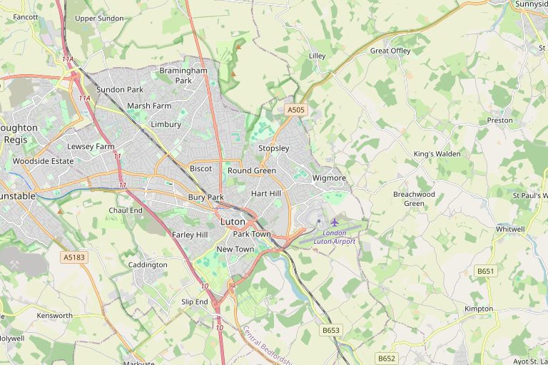 Map of Luton and the surrounding area