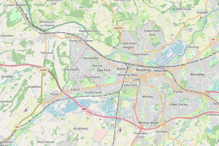 Map of Reading and the surrounding area