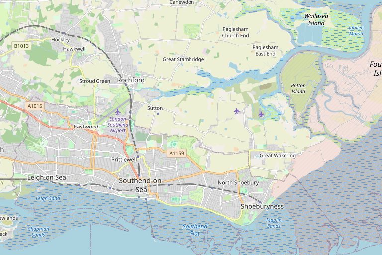 Map of Southend-on-Sea and the surrounding area