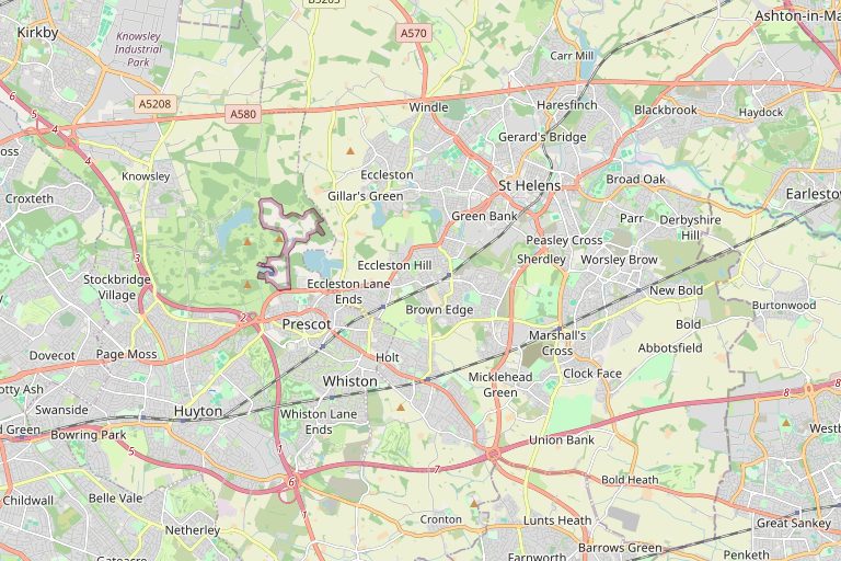 Map of St Helens and the surrounding area