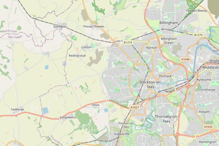 Map of Stockton-on-Tees and the surrounding area