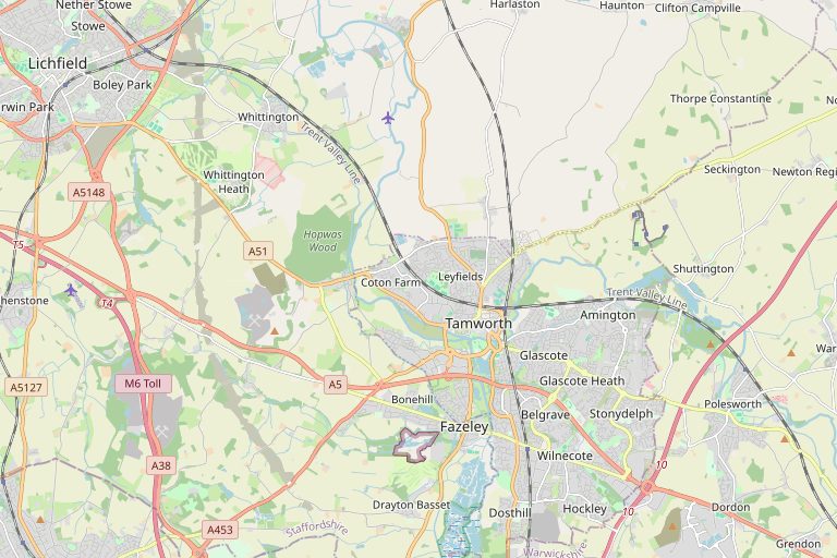 Map of Tamworth and the surrounding area