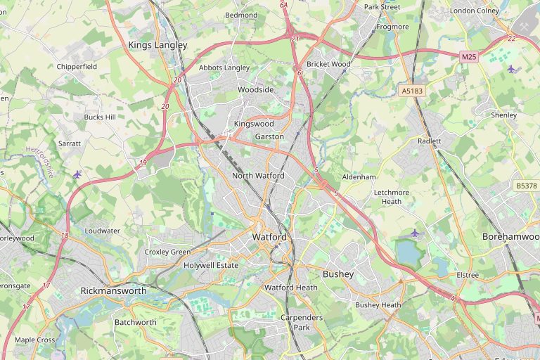 Map of Watford and the surrounding area
